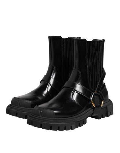 Black Leather Chelsea Men Short Boots Shoes