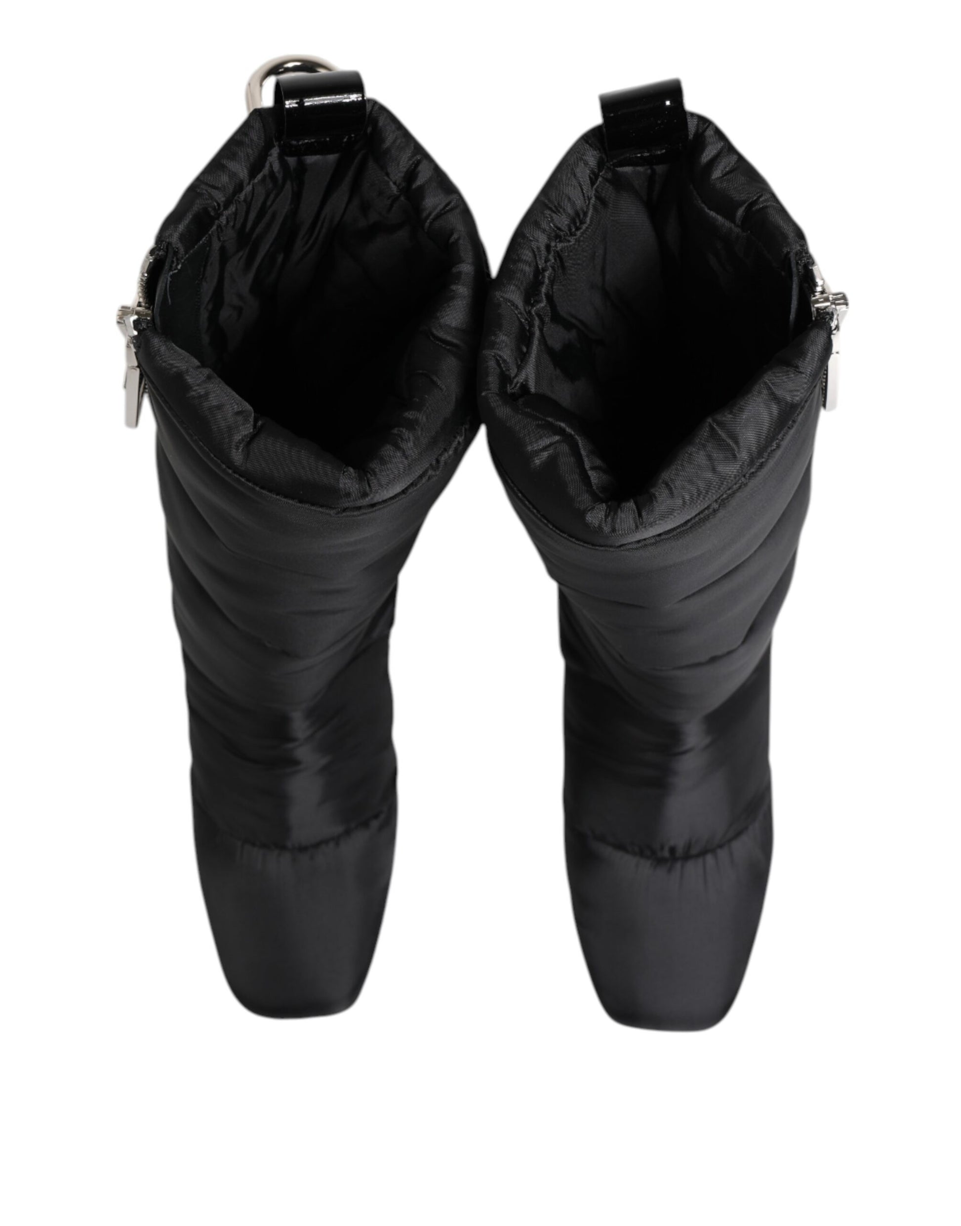 Black Padded Mid Calf Logo Heel Boots Shoes