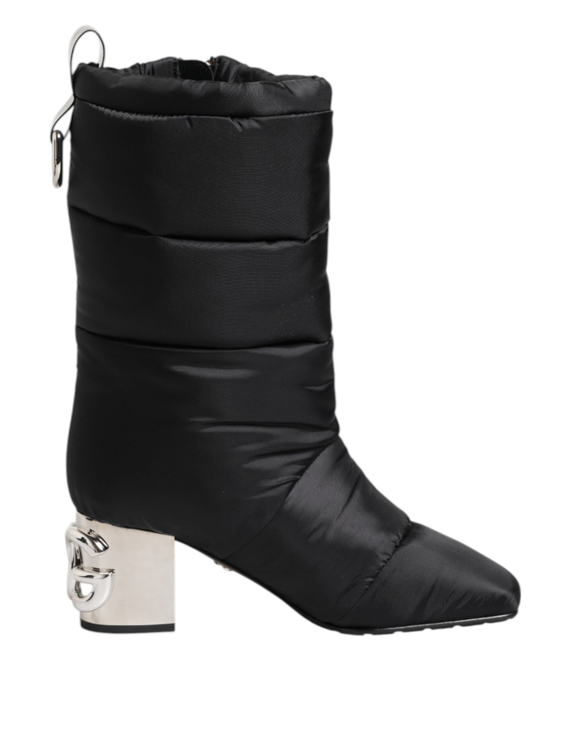 Black Padded Mid Calf Logo Heel Boots Shoes
