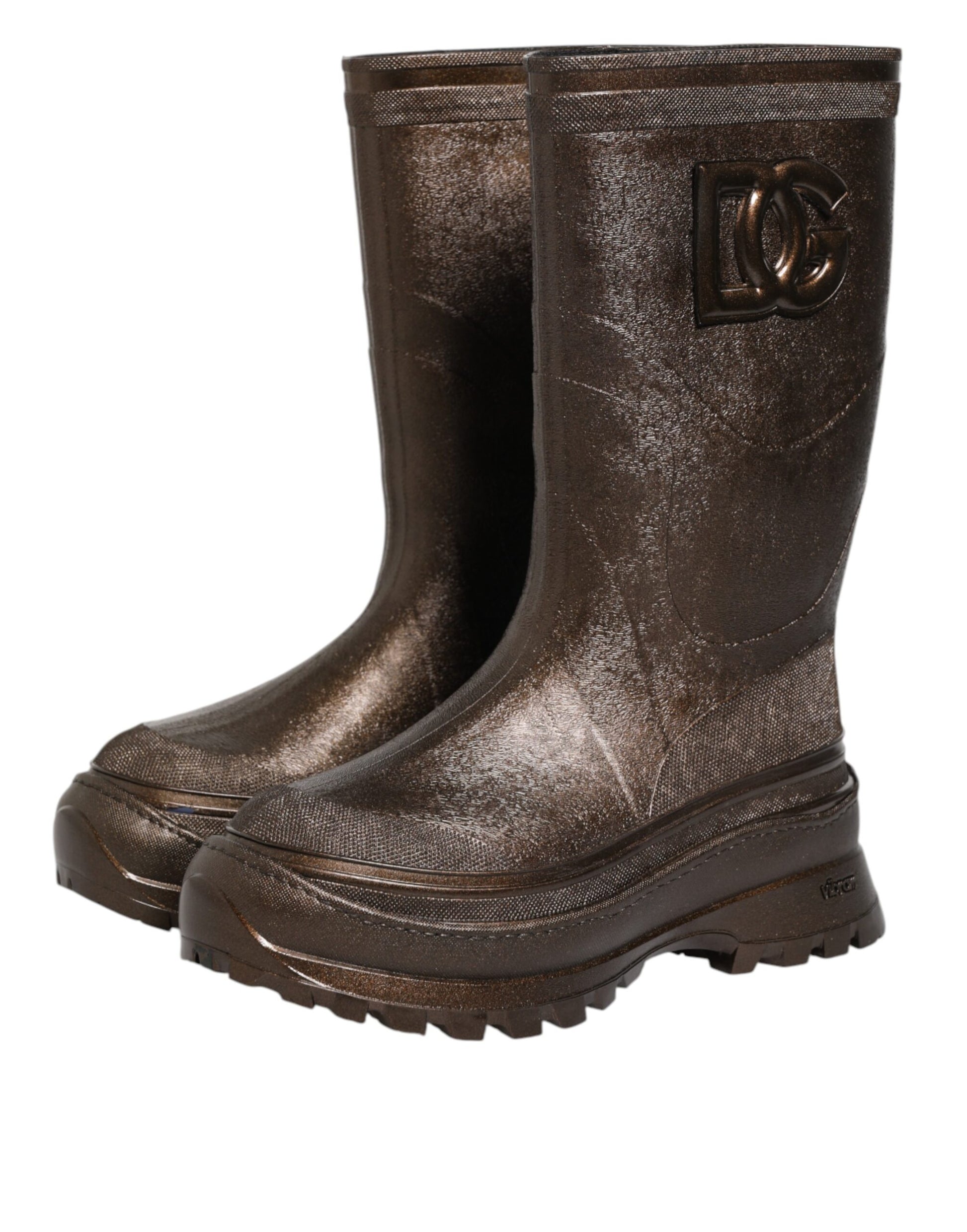 Metallic Brown Pull On Rain Boots Shoes