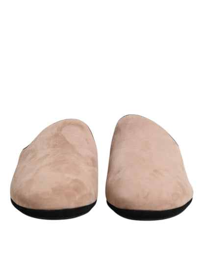 Beige Suede Leather Slides Flat Slipper Shoes