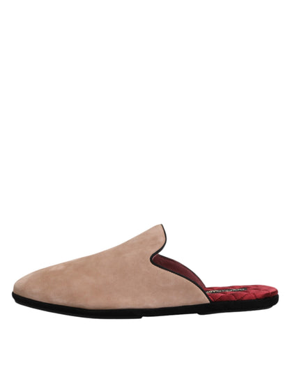 Beige Suede Leather Slides Flat Slipper Shoes