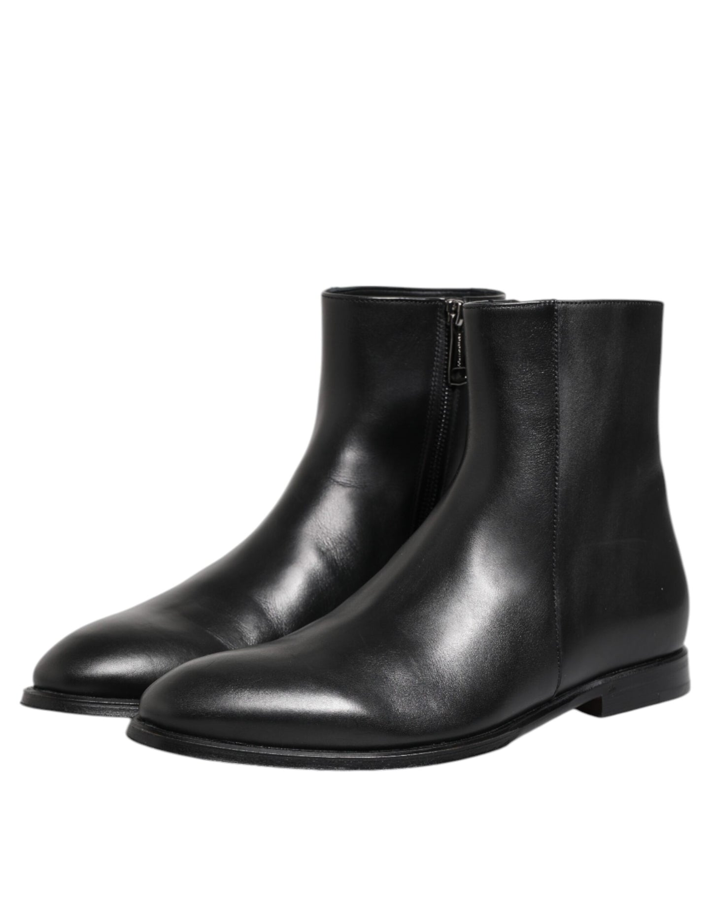 Black Leather Mid Calf Men Boots Shoes