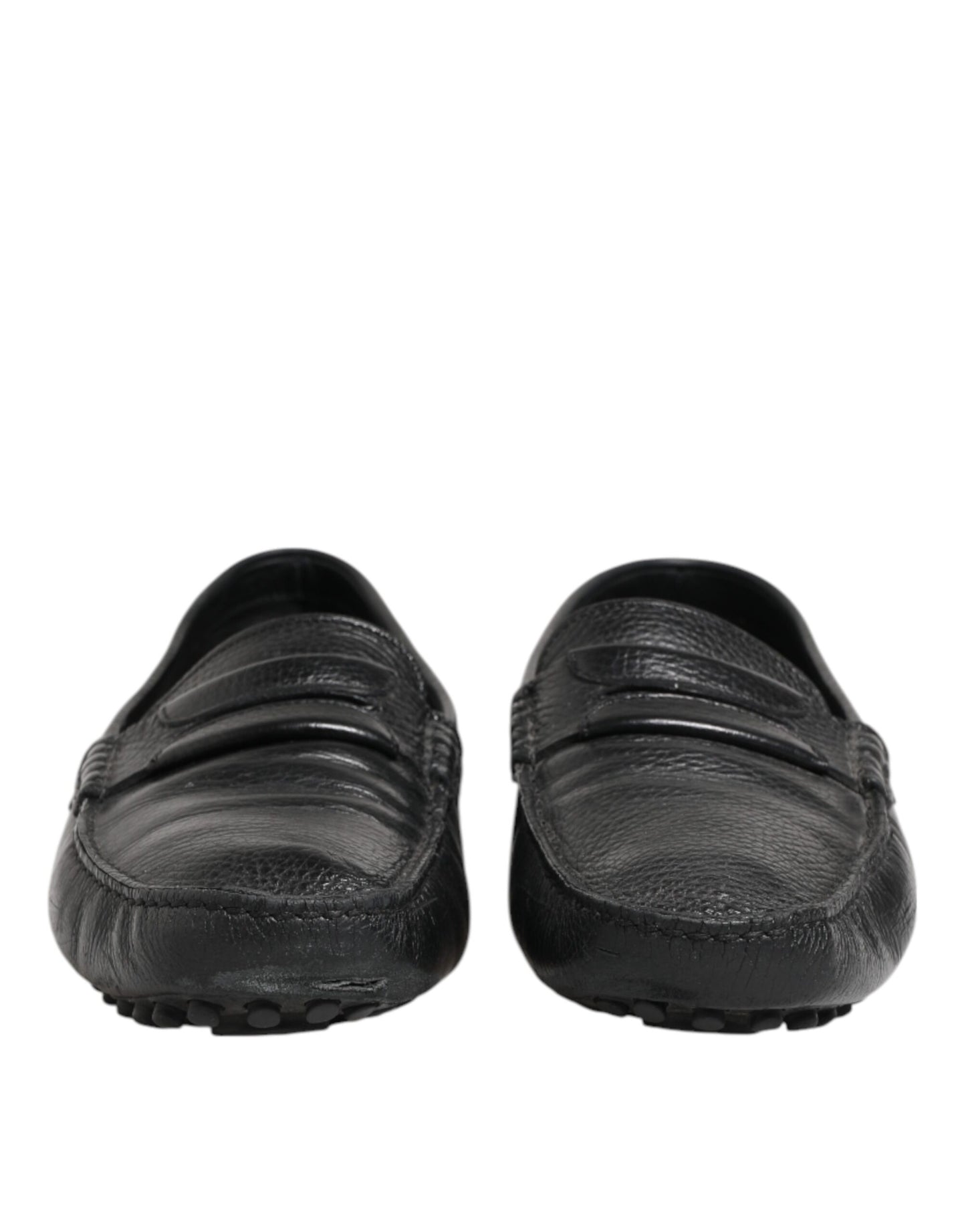 Black Leather Slip On Mocassin Loafer Shoes