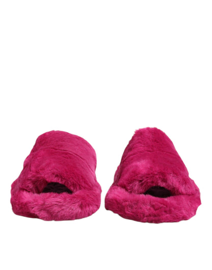 Pink Acrylic Faux Fur Mens Flats Sandals Shoes