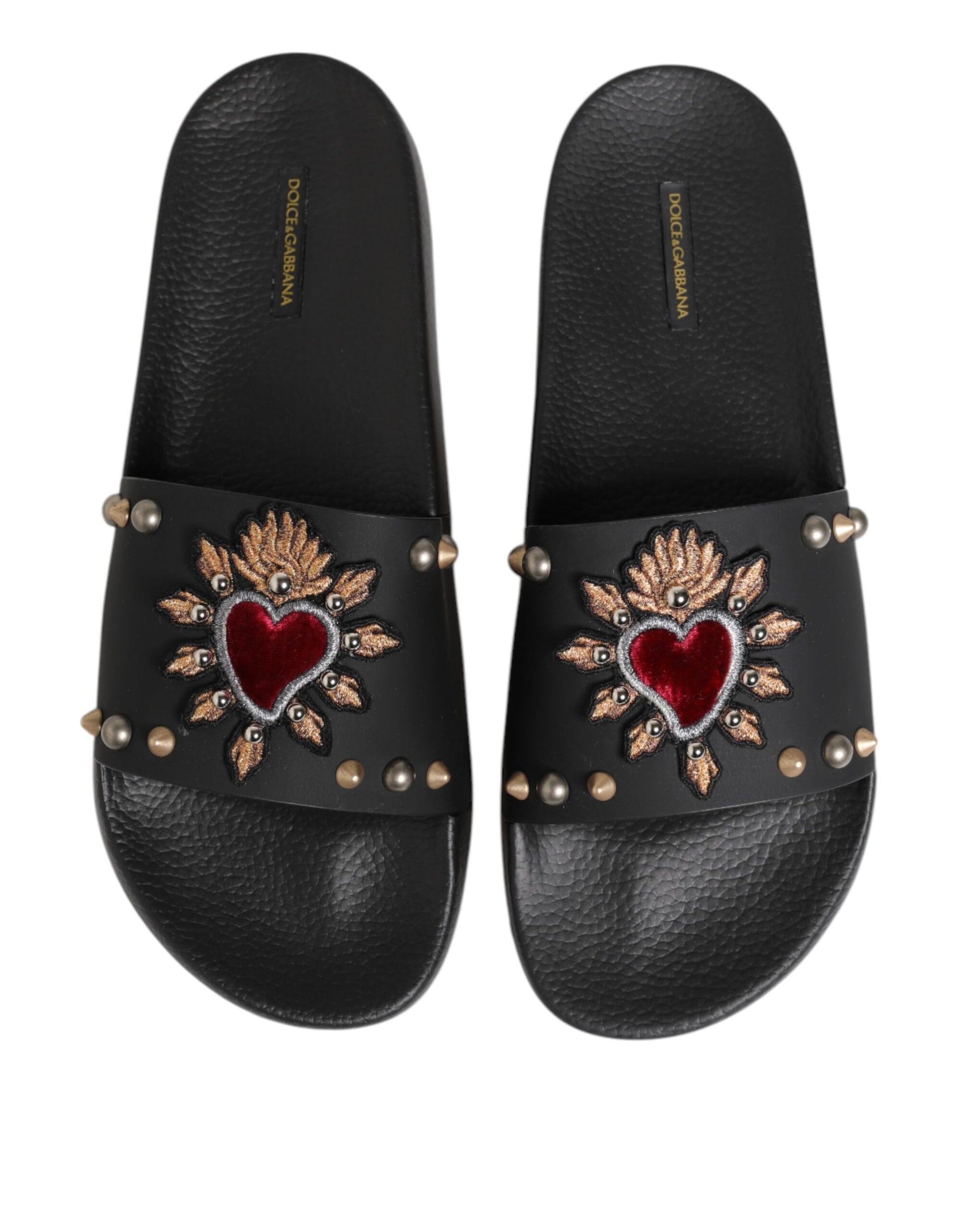 Black Rubber Sacred Heart Slides Men Beachwear Shoes