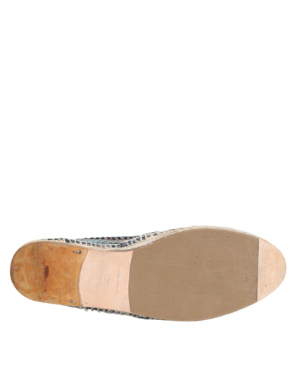 Blue Gray Woven Leather Buffalo Espadrille Shoes