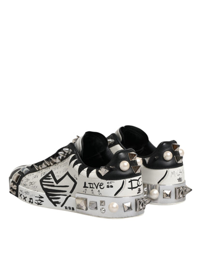 Black White Studded Low Top Sneakers Shoes