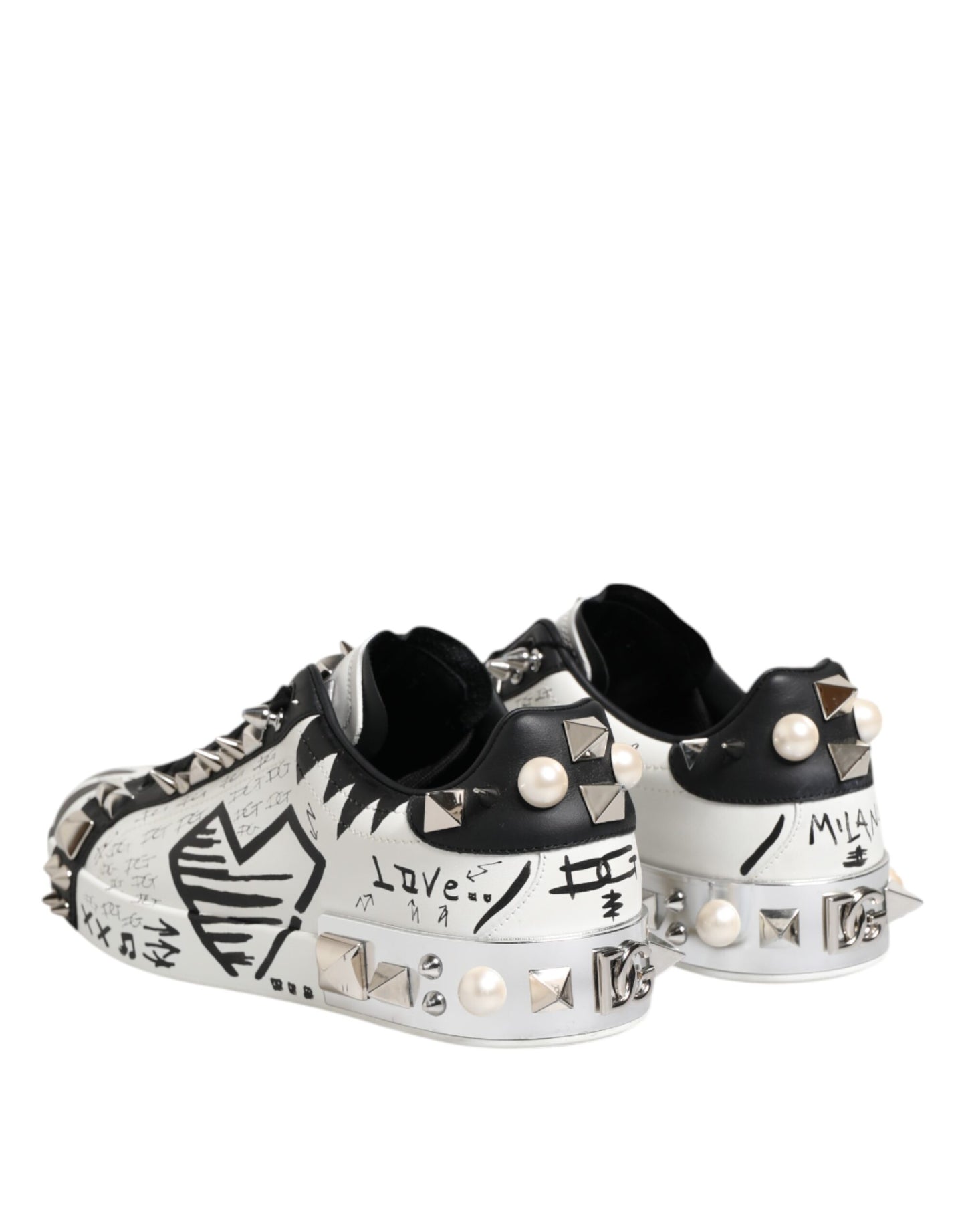 Black White Studded Low Top Sneakers Shoes