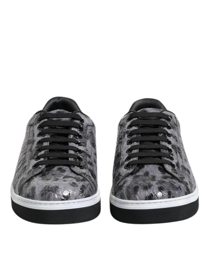 Gray Leather Leopard Low Top Sneakers Shoes