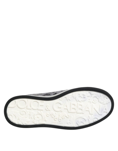 Gray Leather Leopard Low Top Sneakers Shoes