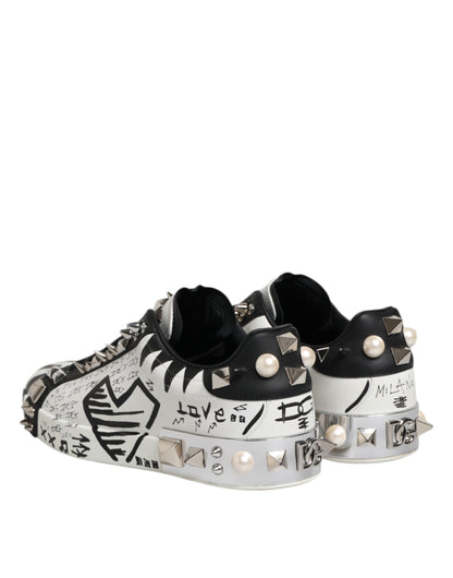 Black White Studded Low Top Sneakers Shoes