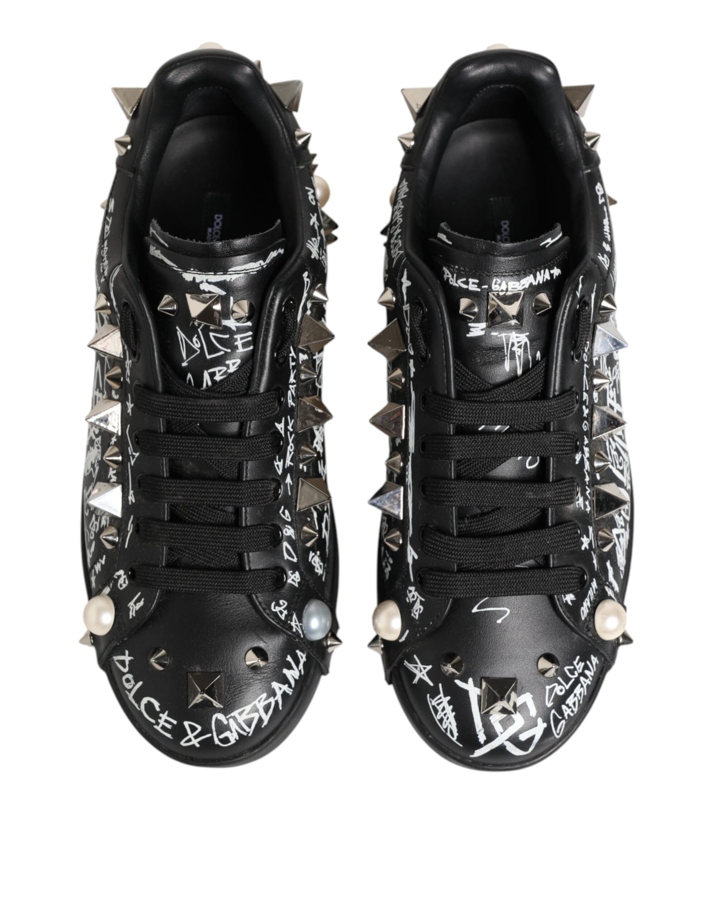 Black Portofino Stud Embellished Sneakers Shoes