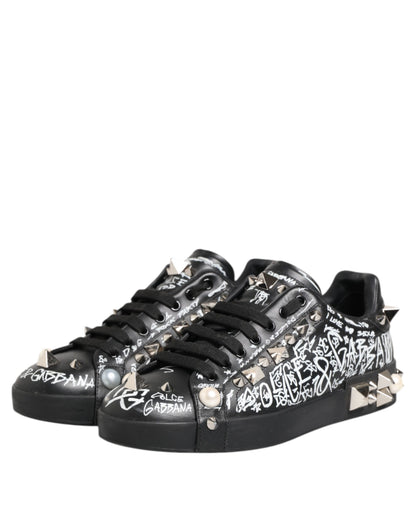 Black Portofino Stud Embellished Sneakers Shoes