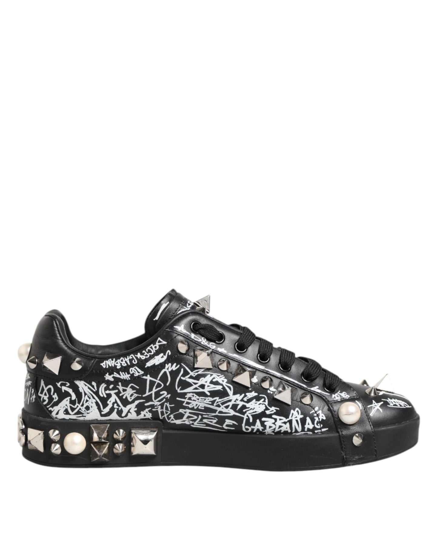 Black Portofino Stud Embellished Sneakers Shoes