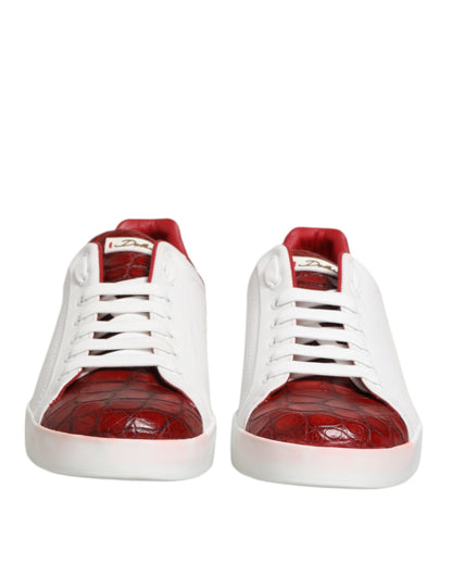 White Red Leather Lace Up Sneakers Shoes