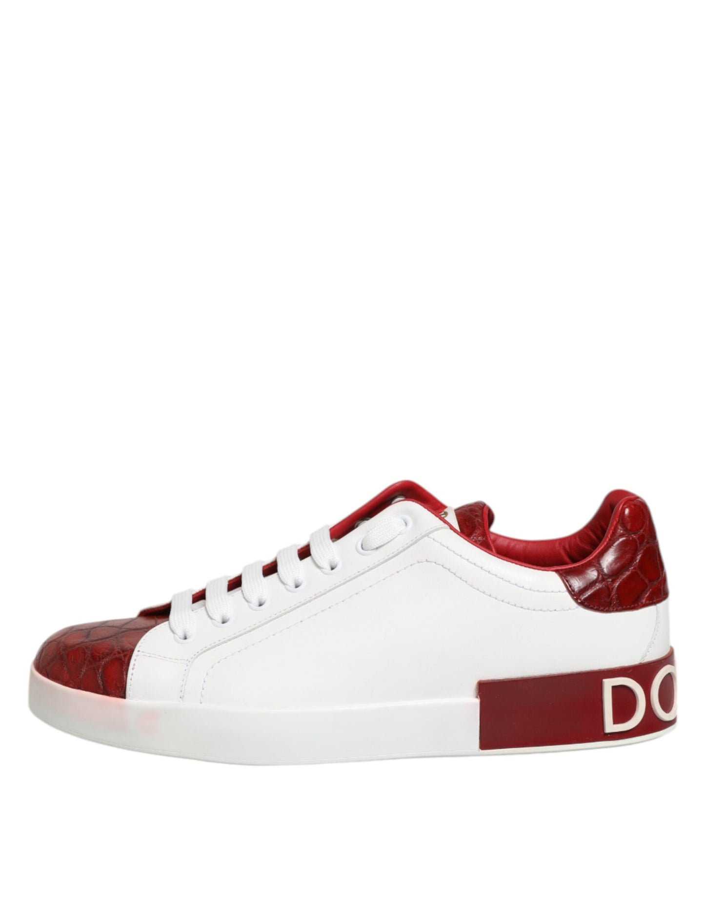 White Red Leather Lace Up Sneakers Shoes