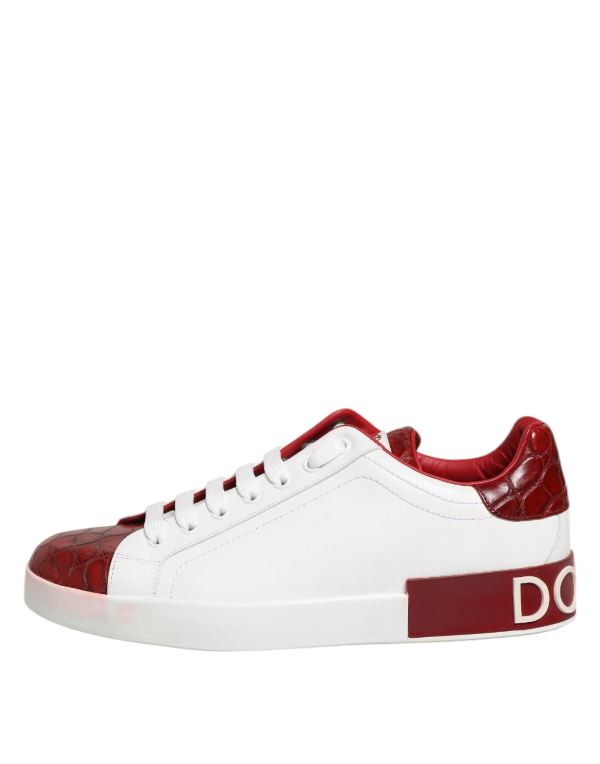 White Red Leather Lace Up Sneakers Shoes