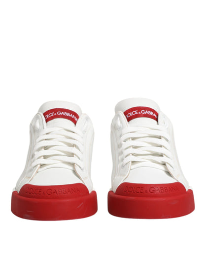White Red Leather Lace Up Sneakers Shoes