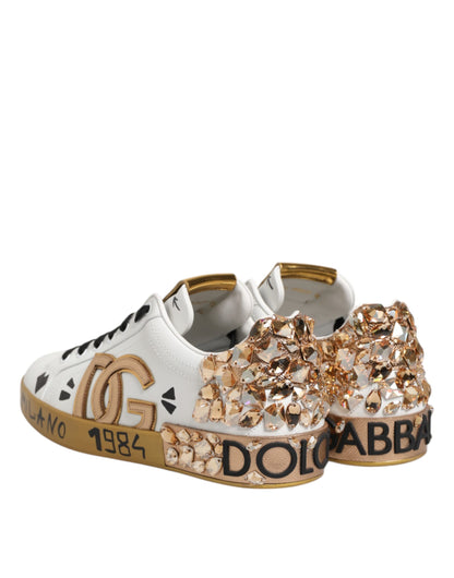 White Gold Crystal Portofino Sneakers Shoes