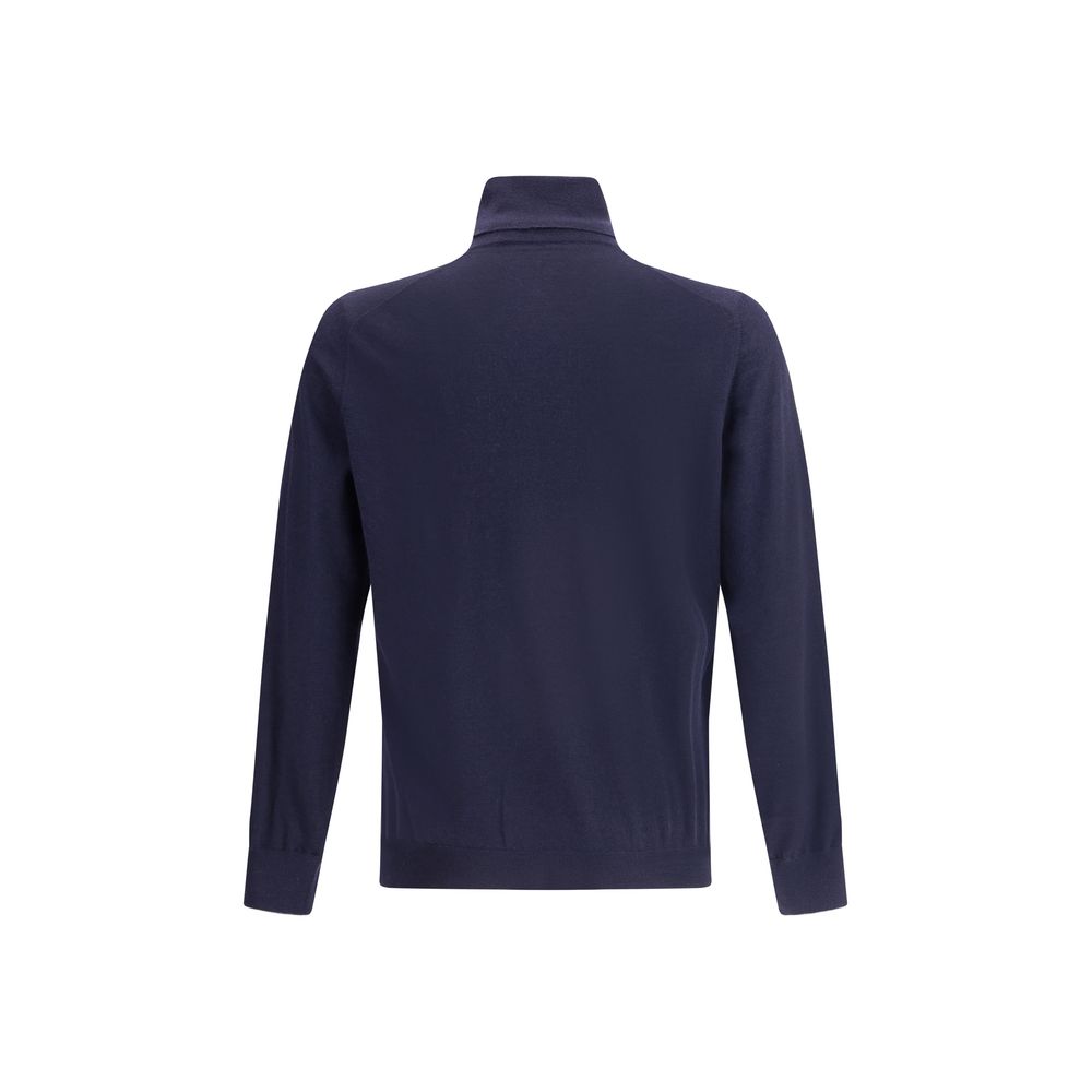 Blue Fleece Wool Turtleneck
