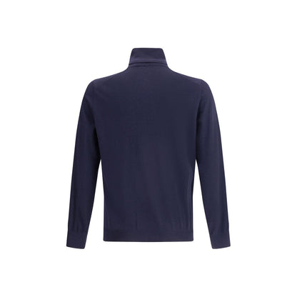 Blue Fleece Wool Turtleneck