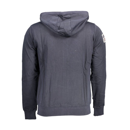 "Blue Cotton Men Sweater with Embroidered Zip and Pockets"