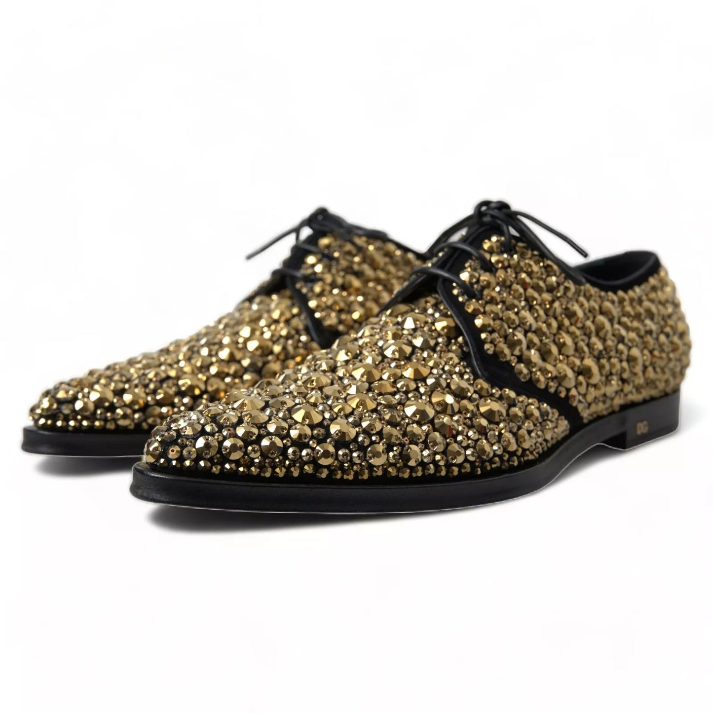 Black Gold Embellished Derby Shoes