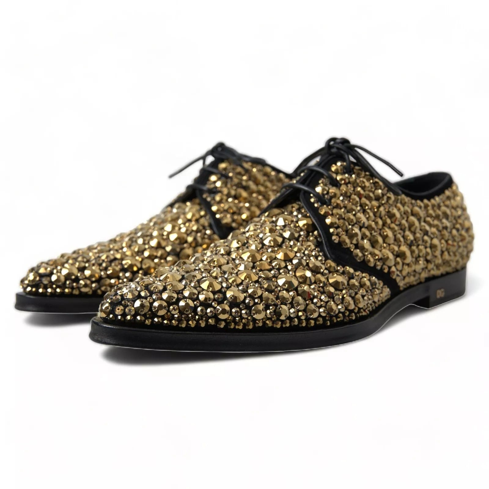 Black Gold Embellished Derby Shoes