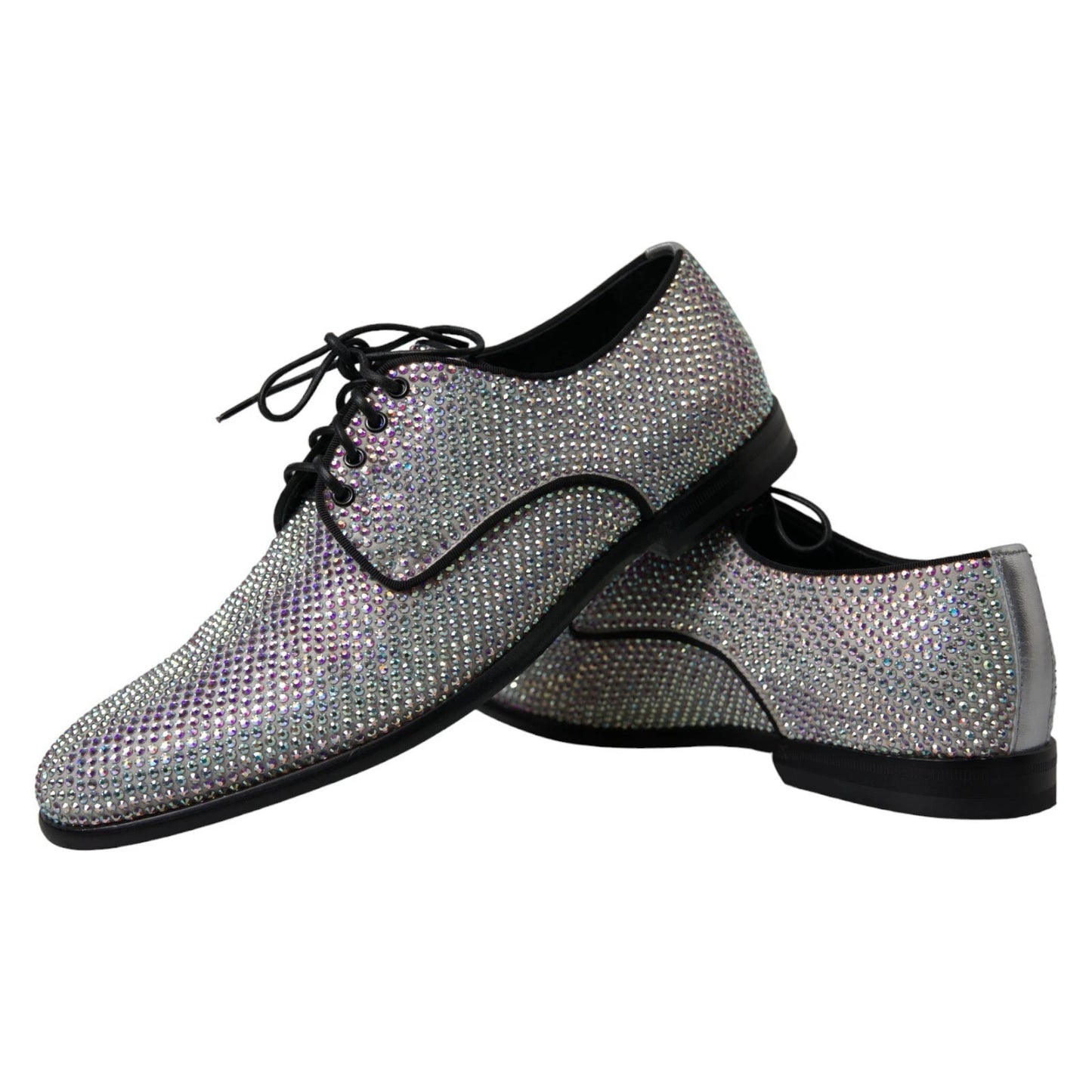 Silver Leather Rhinestones Derby Shoes