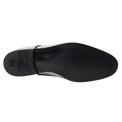 Silver Leather Rhinestones Derby Shoes