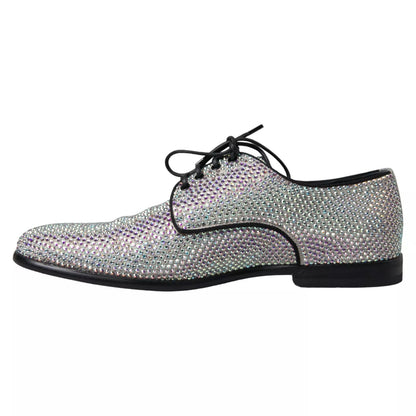 Silver Leather Rhinestones Derby Shoes