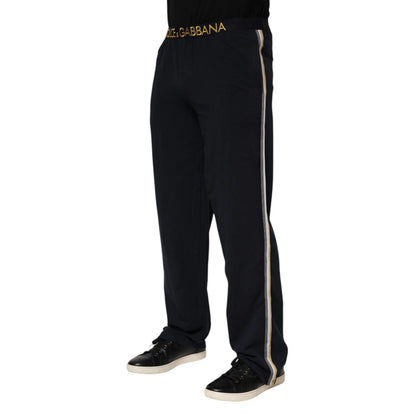 Black Modal Spandex Straight Logo Trouser Pants