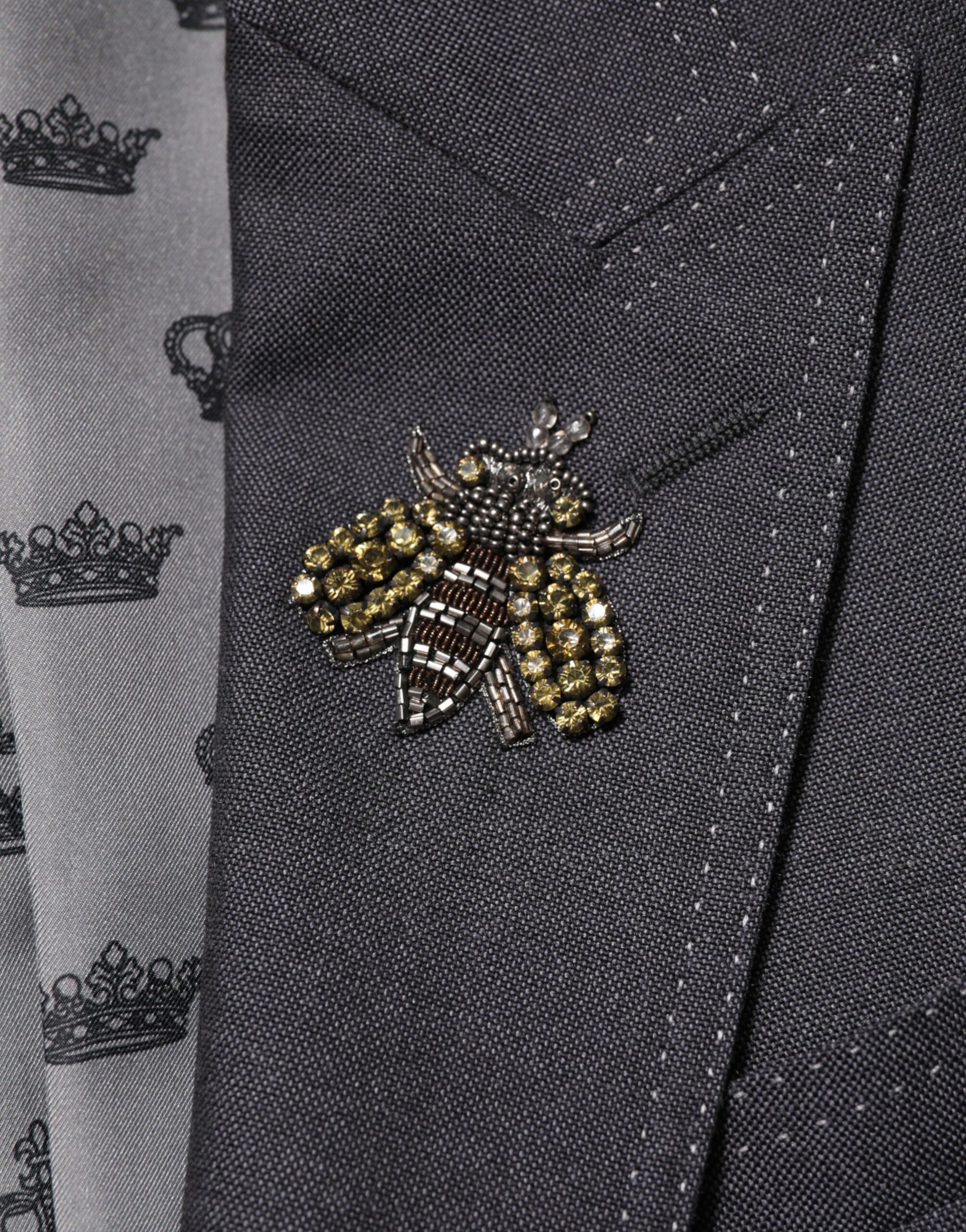 Dark Gray Bee Embroidery Wool Coat Blazer