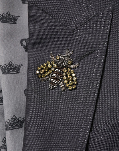 Dark Gray Bee Embroidery Wool Coat Blazer
