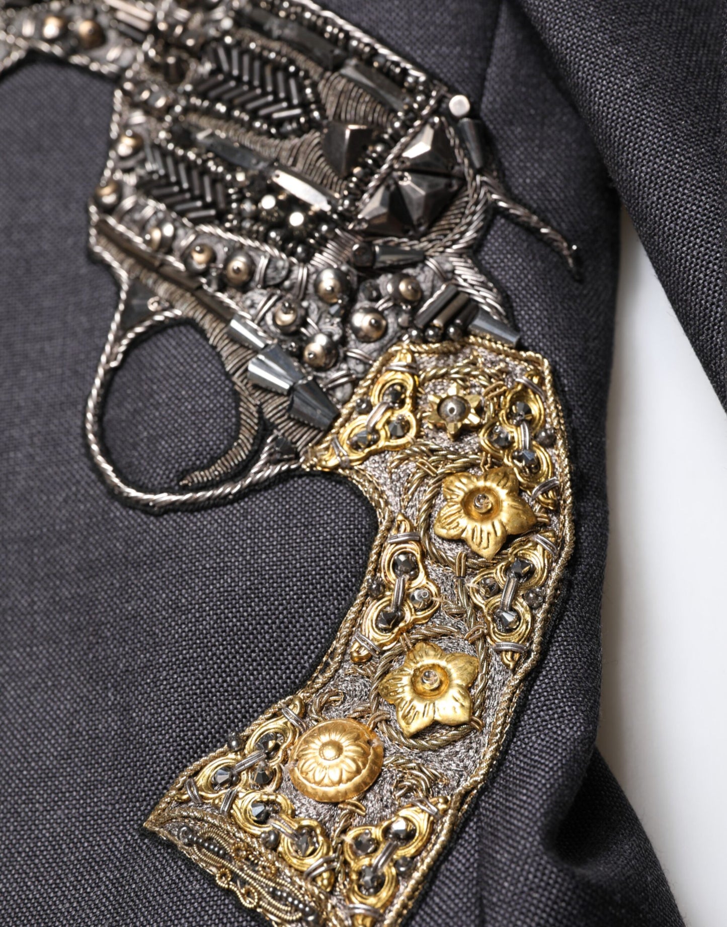 Dark Gray Bee Embroidery Wool Coat Blazer