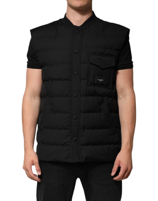 Black Sleeveless Parka Logo Plaque Jacket