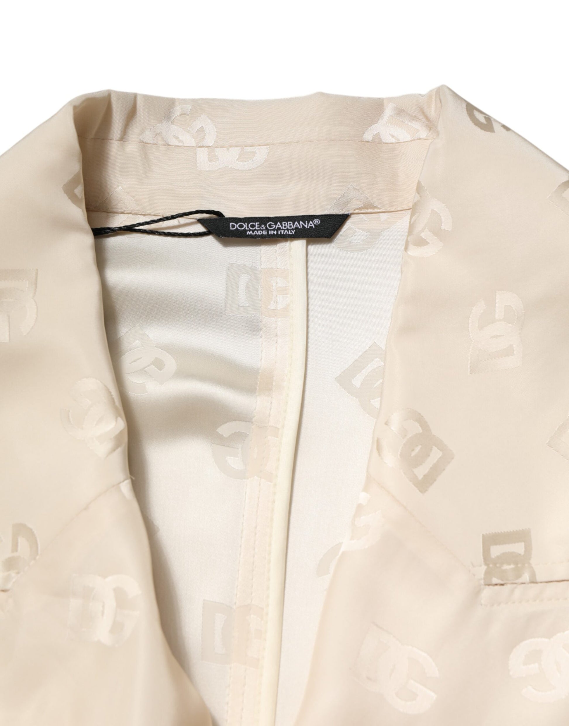 Beige Polyester Logo Monogram Coat Jacket