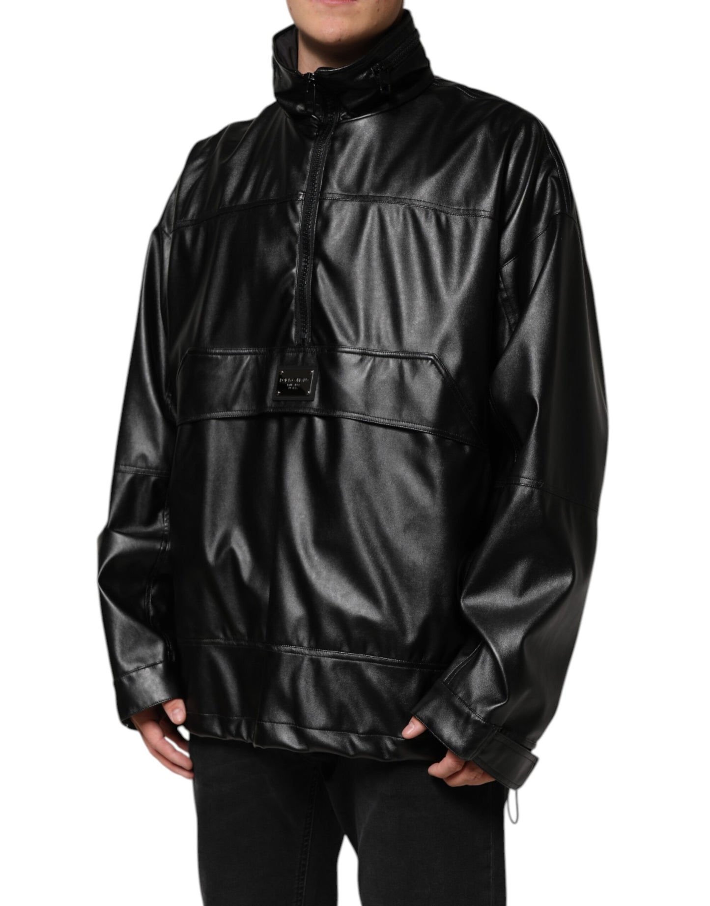 Black Polyester Logo Plaque Bomber Jacket