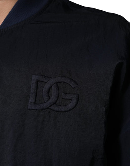 Blue Nylon DG Embroidery Men Bomber Jacket