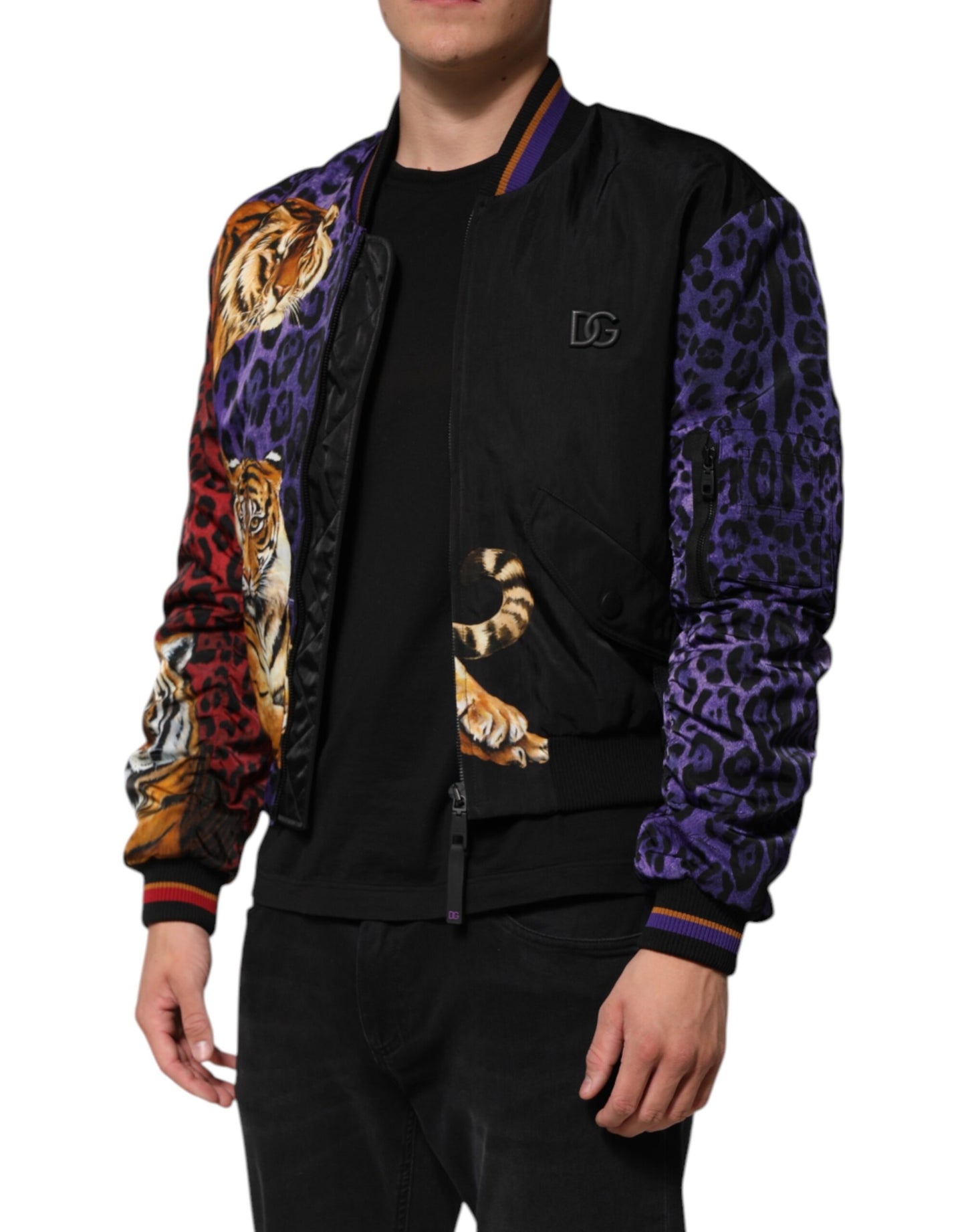 Multicolor Tiger Print Men Bomber Jacket