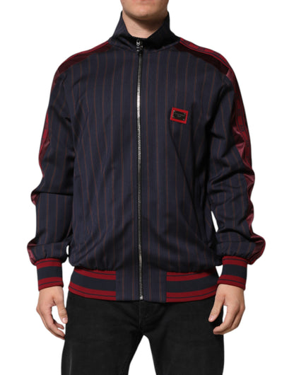 Blue Red Striped Logo Plaque Full Zip Jacket
