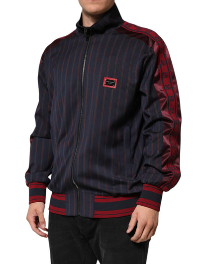Blue Red Striped Logo Plaque Full Zip Jacket
