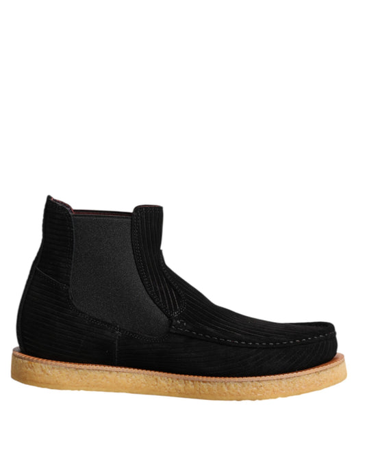 Black Calf Suede Slip On Ankle Boots Shoes