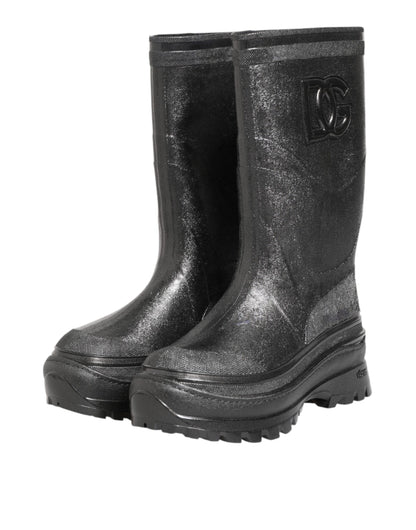 Metallic Gray Pull On Rain Boots Shoes