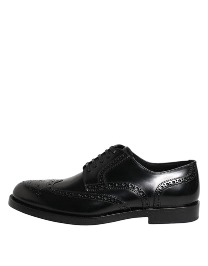 Black Leather Derby Wingtip Formal Shoes
