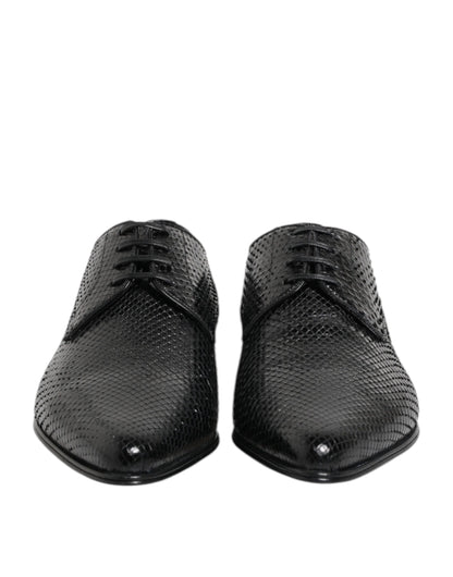 Black Exotic Leather Lace Up Derby Shoes