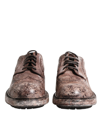 Brown Leather Distressed Brogue Lace Up Shoes