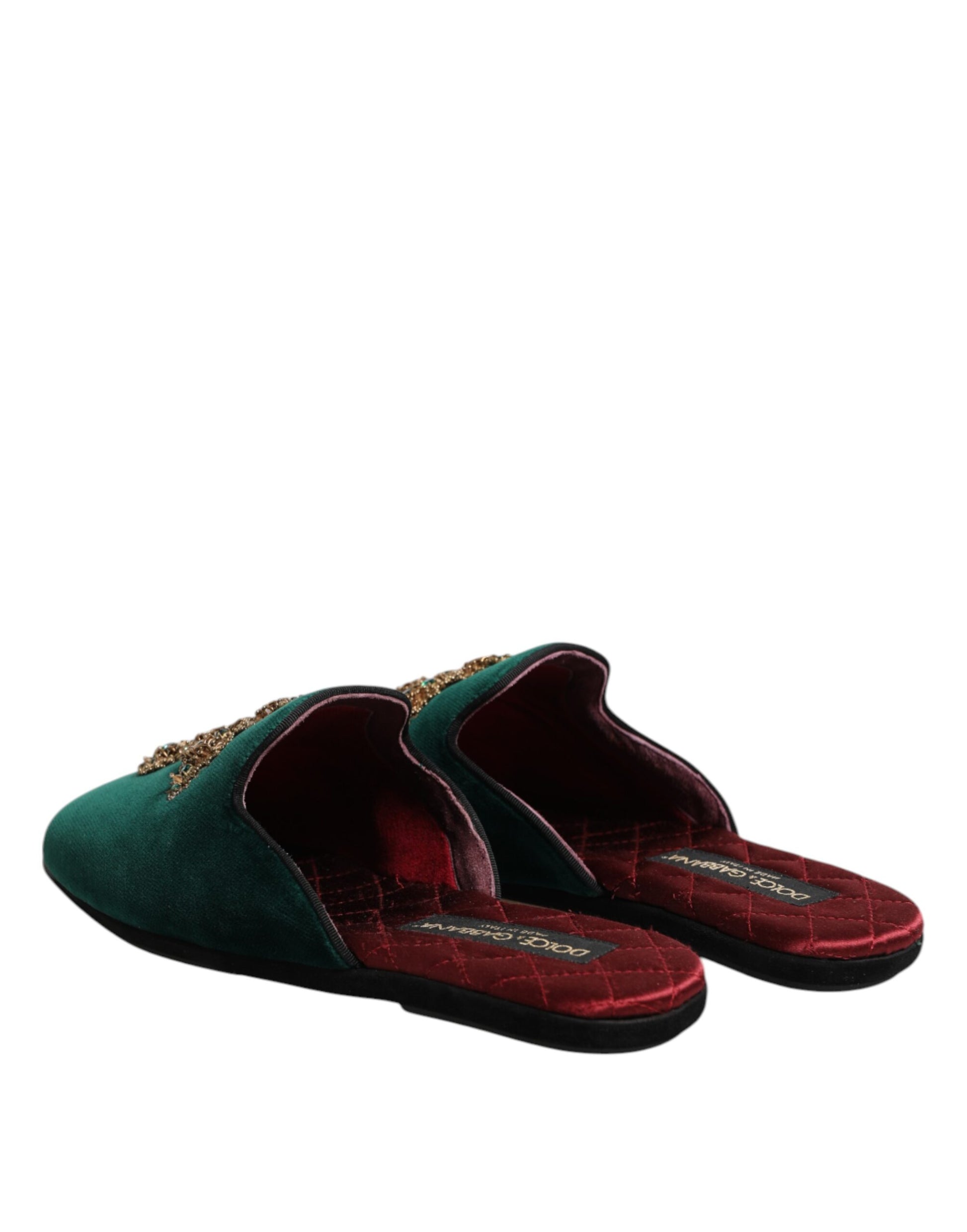 Green Velvet Cross Embellished Slippers Shoes