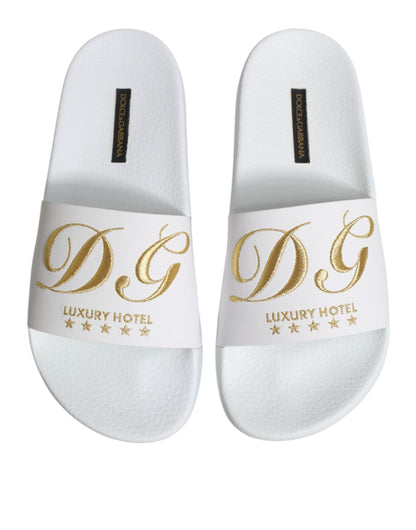 White Leather Slides Sandals Beachwear Shoes